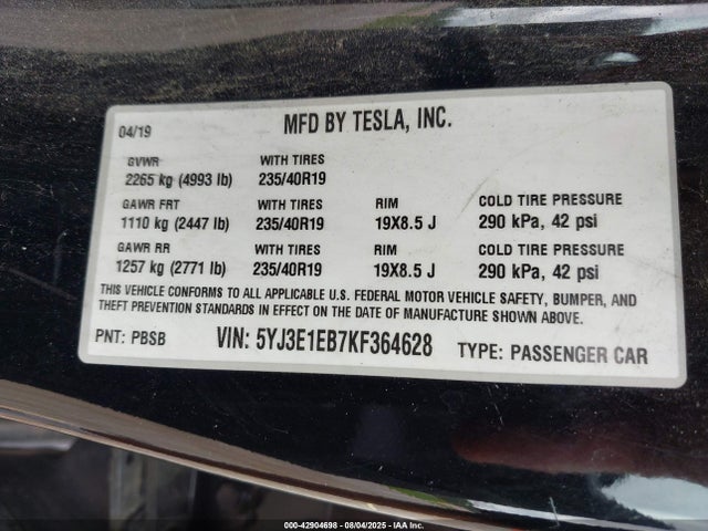 2019 TESLA MODEL 3 5YJ3E1EB7KF364628 Photo 8