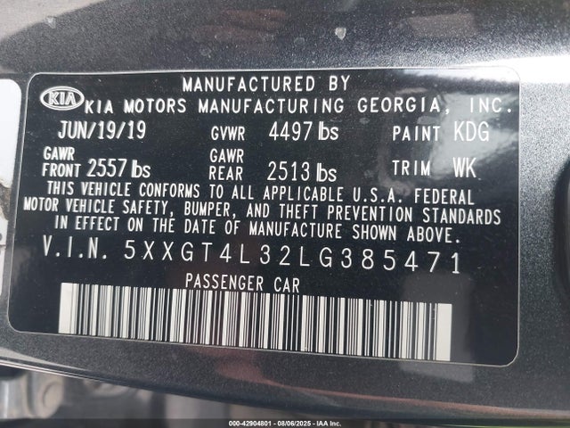 KIA gdi 2020 5XXGT4L32LG385471 Image 9