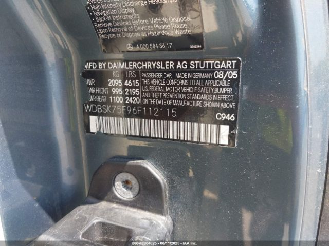 2006 MERCEDES-BENZ SL 500 WDBSK75F96F112115 Photo 8