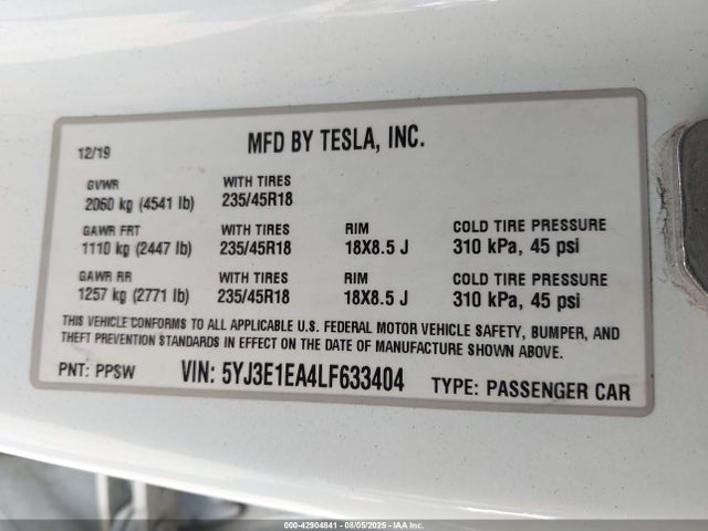 2020 TESLA MODEL 3 5YJ3E1EA4LF633404 Photo 8