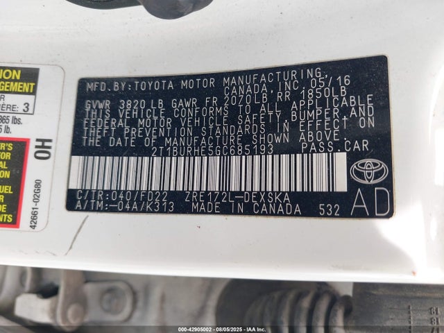 2T1BURHE5GC685193 Toyota 2zr-fe