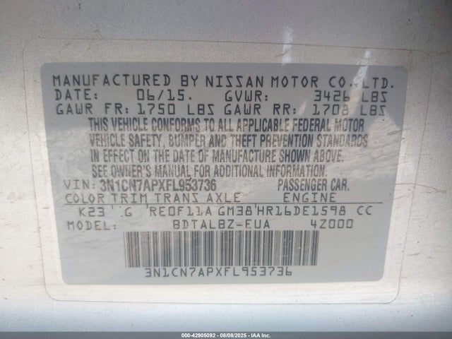 Nissan 2015 2015 3N1CN7APXFL953736 Image 9