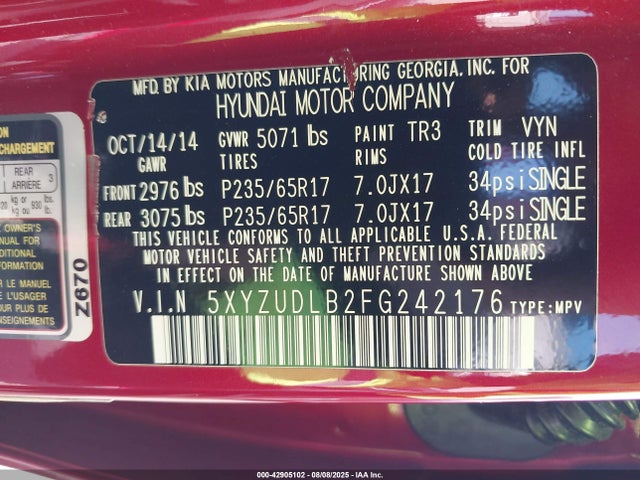 5XYZUDLB2FG242176 Hyundai dohc gdi theta ii
