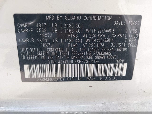 4S4GUHL66R3732318 Subaru na