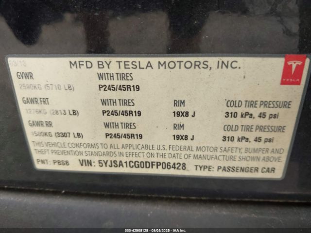 2013 TESLA MODEL S 5YJSA1CG0DFP06428 Photo 8