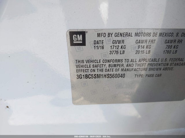 3G1BC5SM1HS560040 Chevrolet le2 -di: direct injection, vvt: variable valve timing, gen, alum