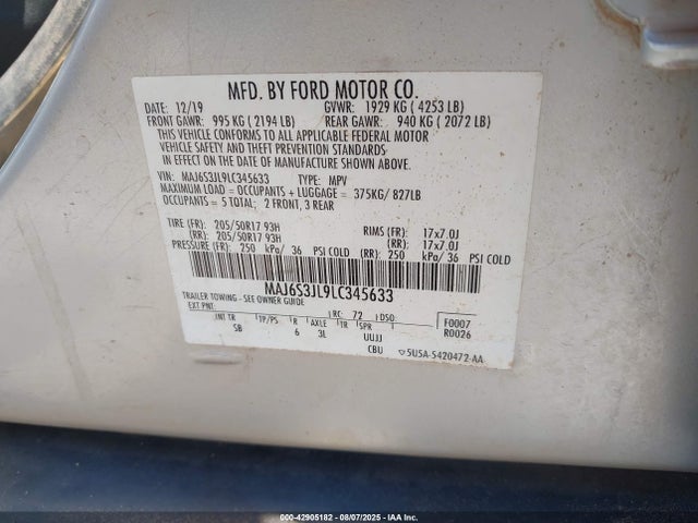 MAJ6S3JL9LC345633 Ford Ecosport