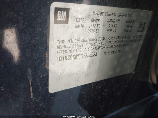 1G1BC5SM6G7288923 Chevrolet le2 - di: direct injection, alum, vvt, gen i, gmna