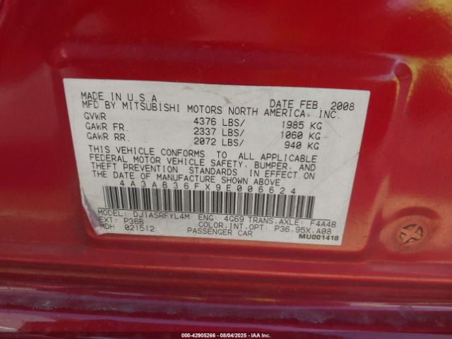 2009 MITSUBISHI GALANT 4A3AB36FX9E006624 Photo 8