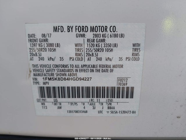 1FM5K8D84HGD94227 Ford 3.5l ti-vct