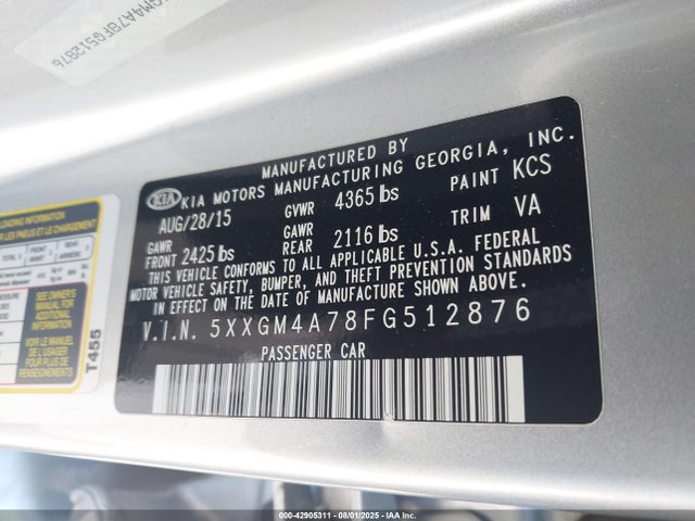 5XXGM4A78FG512876 KIA dohc gdi theta ii