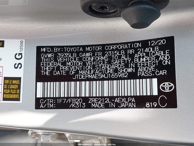JTDEPMAE5MJ165982 Toyota 2zr-fae