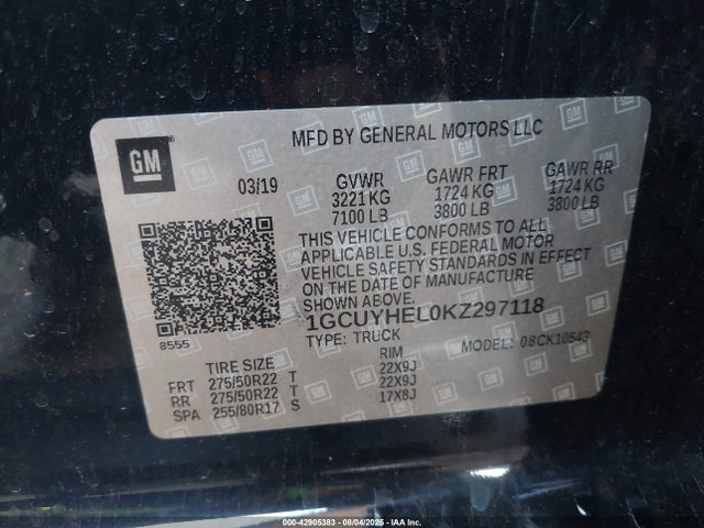 1GCUYHEL0KZ297118 Chevrolet l87 - di dfm, alum, gen 5