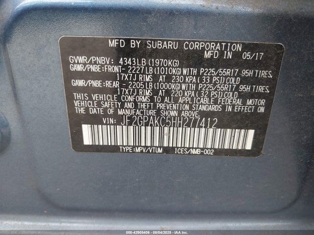 Subaru naturally aspirated 2017 JF2GPAKC5HH277412 Image 9