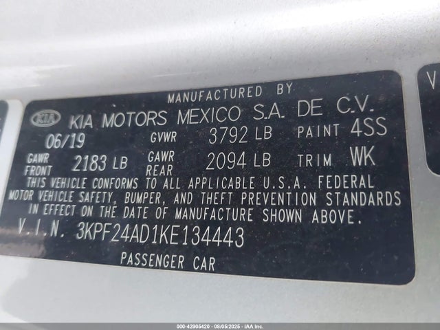 3KPF24AD1KE134443 KIA mpi nu