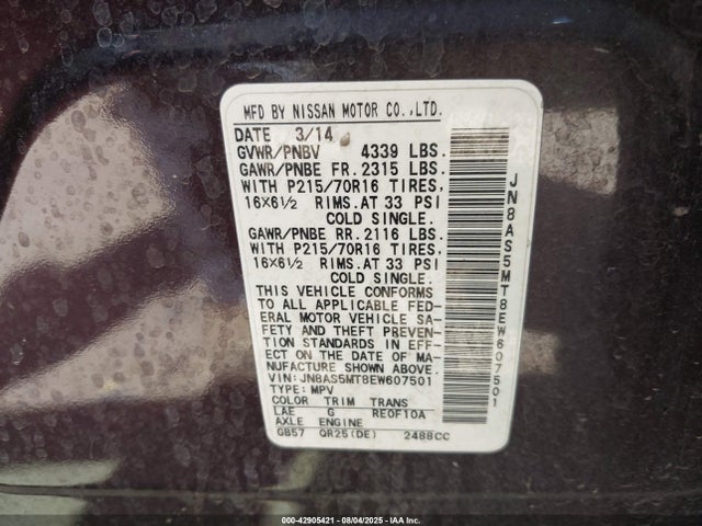 JN8AS5MT8EW607501 Nissan 2014