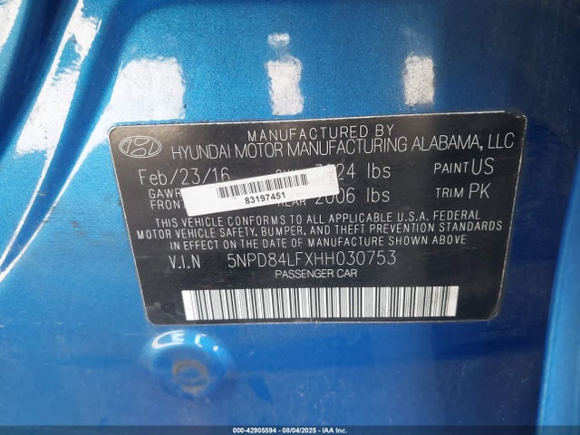 5NPD84LFXHH030753 Hyundai Elantra
