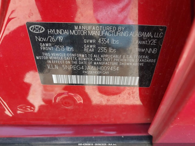 5NPEG4JA6LH009454 Hyundai gdi theta iii