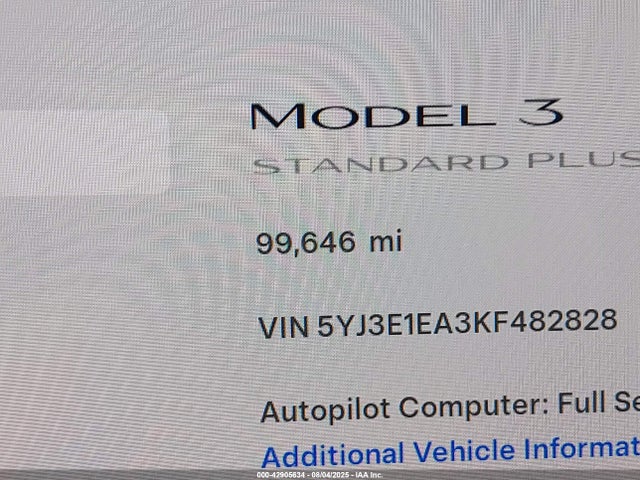 5YJ3E1EA3KF482828 Tesla MODEL 3