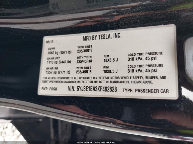 5YJ3E1EA3KF482828 Tesla MODEL 3