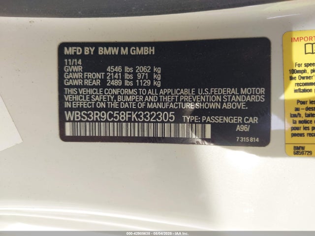 BMW 2015 2015 WBS3R9C58FK332305 Image 9