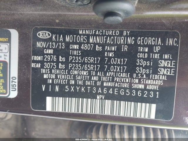 5XYKT3A64EG536231 KIA dohc t-gdi theta-ii