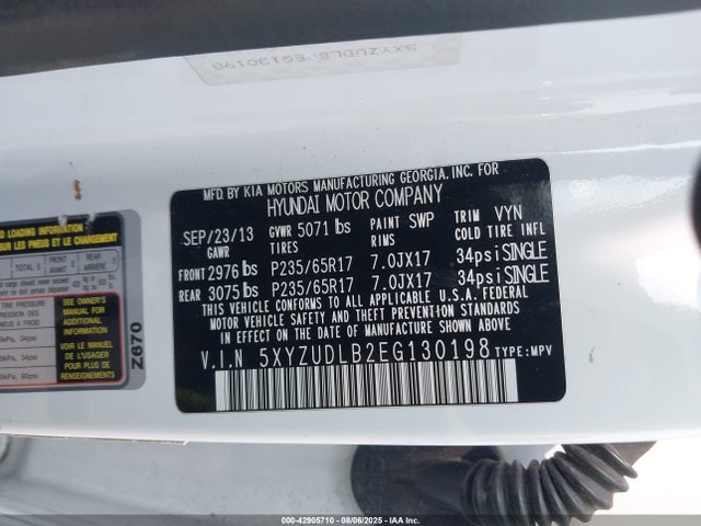 5XYZUDLB2EG130198 Hyundai gdi theta