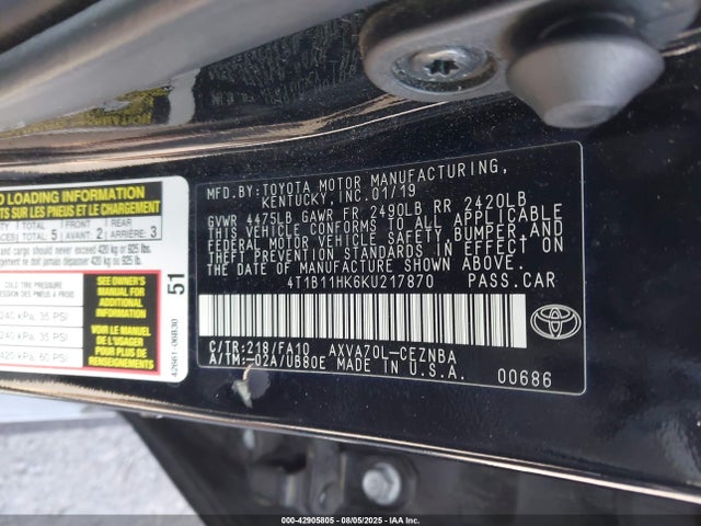 4T1B11HK6KU217870 Toyota a25a-fks