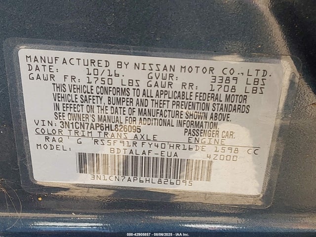 3N1CN7AP6HL826095 Nissan 2017