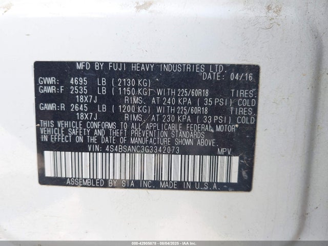 4S4BSANC3G3342073 Subaru 2.5l u5