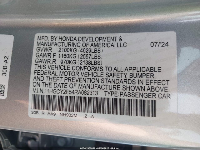 Honda lfc5 2024 1HGCY2F54RA082313 Image 9