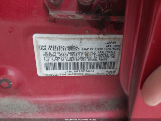 2002 MITSUBISHI LANCER JA3AJ26E22U074434 Photo 8