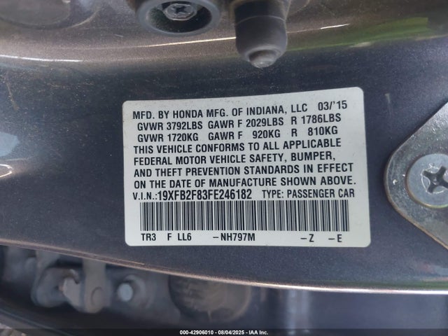 Honda r18z1 2015 19XFB2F83FE246182 Image 9
