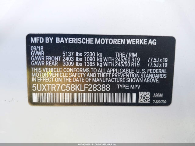 BMW 2019 2019 5UXTR7C58KLF28388 Image 9