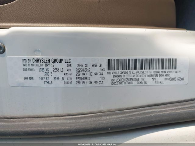 2012 CHRYSLER TOWN & COUNTRY 2C4RC1CG8CR364108 Photo 8