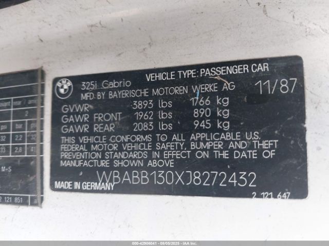 1988 BMW 325 WBABB130XJ8272432 Photo 8