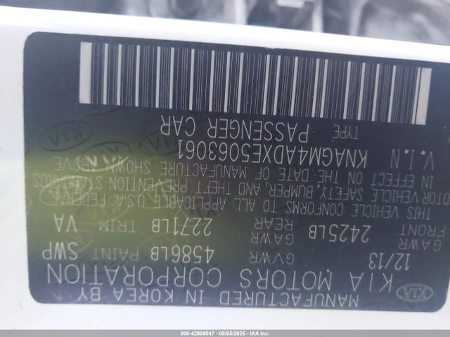 KNAGM4ADXE5063061 KIA dohc mpi theta ii