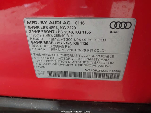2016 AUDI Q3 WA1GFCFS5GR015598 Photo 8