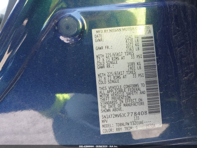 5N1AT2MV6JC778408 Nissan Rogue