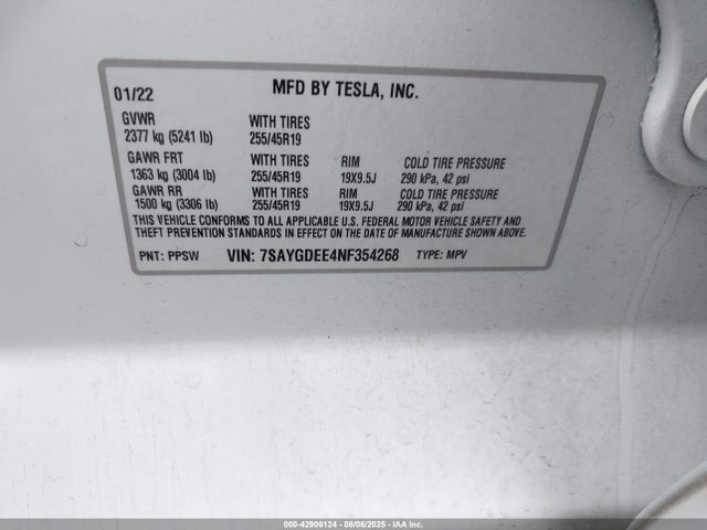 2022 TESLA MODEL Y 7SAYGDEE4NF354268 Photo 8