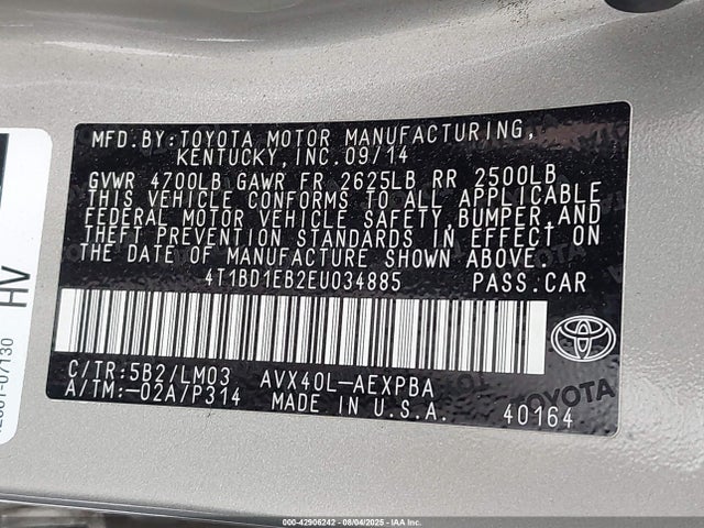 Toyota 2ar-fxe+2jm 2014 4T1BD1EB2EU034885 Image 9