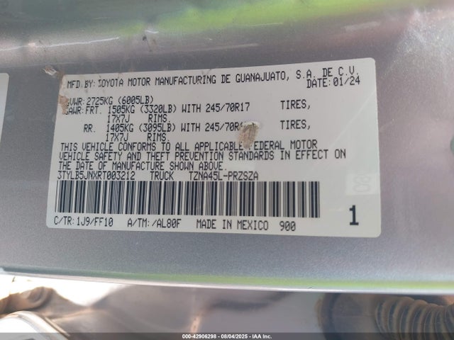 3TYLB5JNXRT003212 Toyota t24a-fts