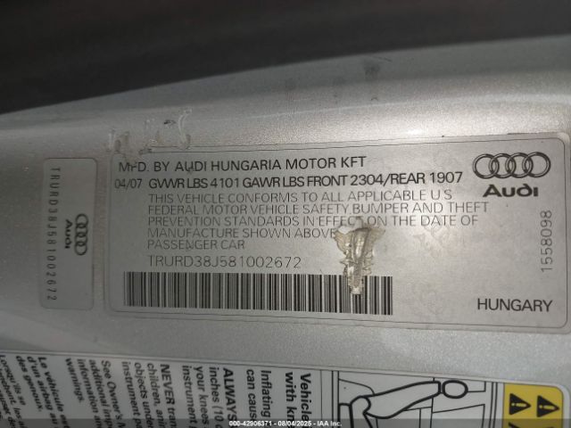 2008 AUDI TT TRURD38J581002672 Photo 8