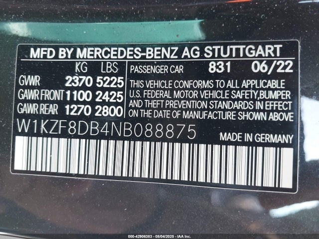 W1KZF8DB4NB088875 Mercedes-Benz m274