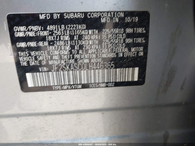 JF2SKASC0LH446365 Subaru naturally aspirated u5
