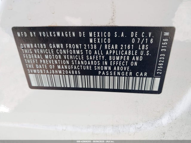 Volkswagen 1.4 tsi 2017 3VWDB7AJ8HM204885 Image 9