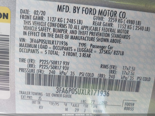 Ford 2.0l 4v atk hev 2020 3FA6P0SUXLR171936 Image 9