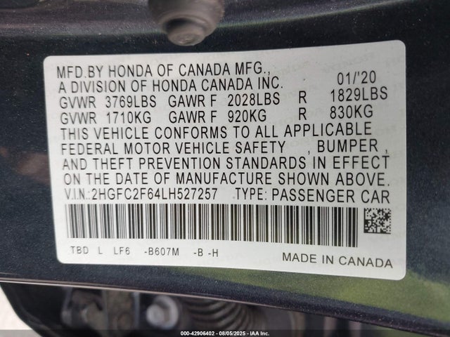 Honda k20c2 2020 2HGFC2F64LH527257 Image 9