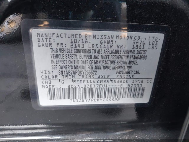 Nissan 2019 2019 3N1AB7AP0KY255522 Image 9