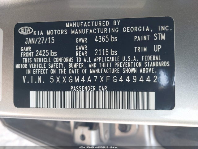 5XXGM4A7XFG449442 KIA dohc gdi theta ii